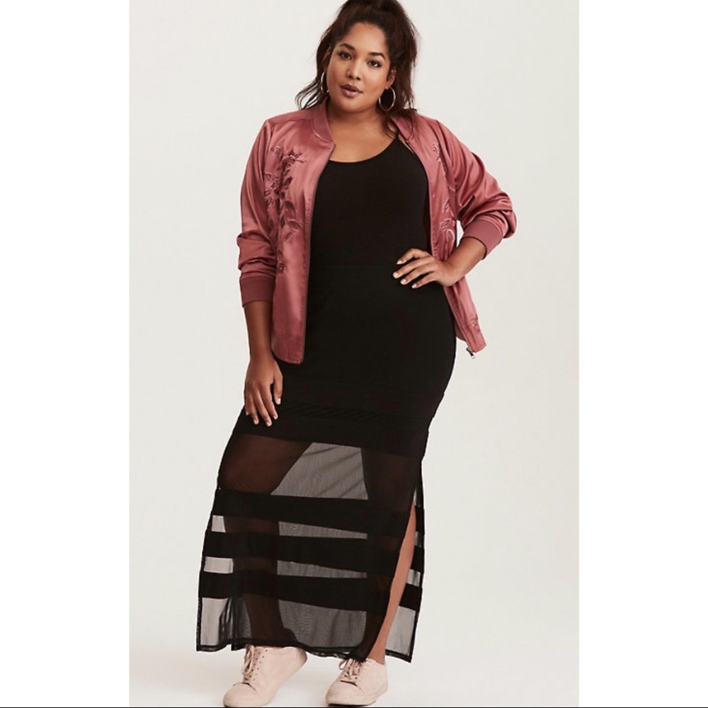 TORRID Plus Size Mesh Inset Side Ponte Maxi Skirt